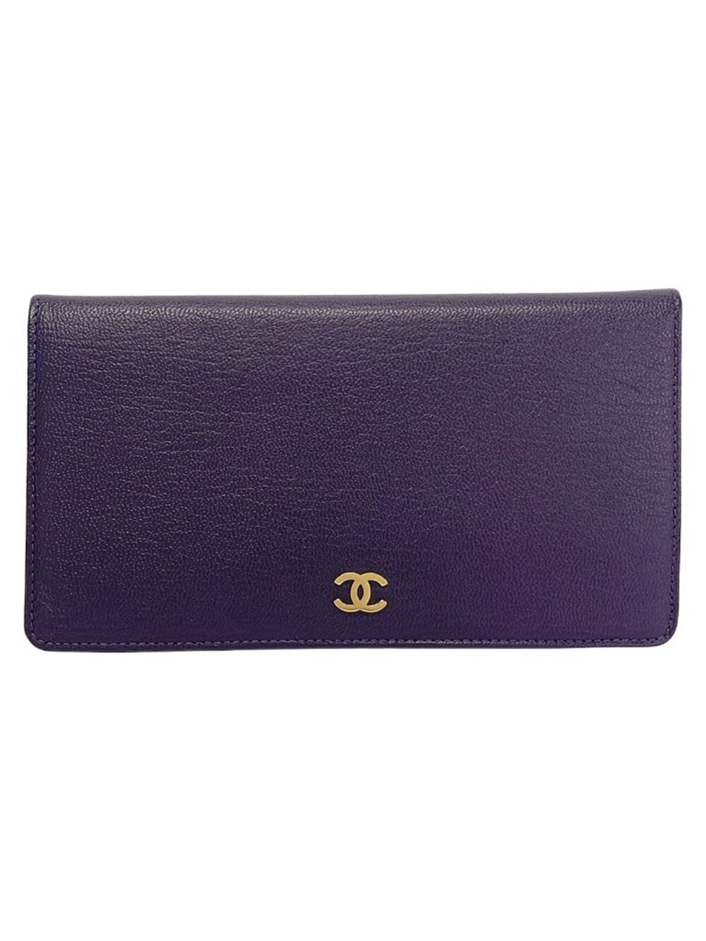 Chanel Bifold Wallet Purple CC Logo Gold Leather